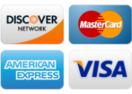 Accepted Credit Cards: Discover, MasterCard, American Express, Visa